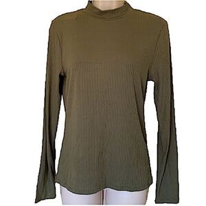Planet Gold olive ribbed mockneck